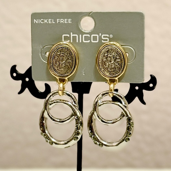 Chico's Two Tone Coin Drop Earrings NWT - Picture 3 of 6